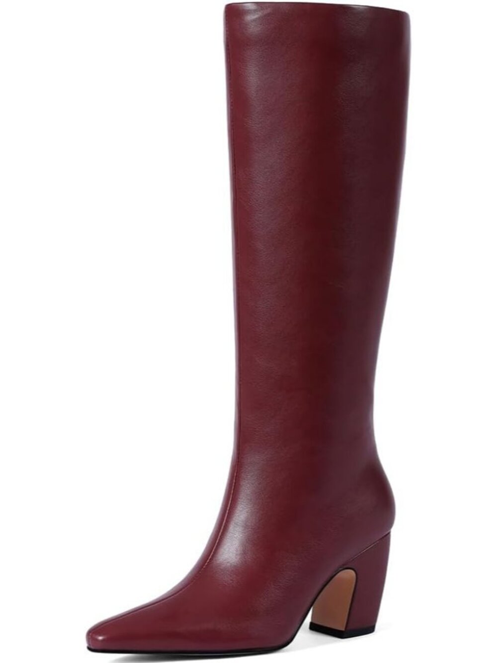 Women's Wine Red Knee High Boots Pointed Toe Faux Leather Boot Long Tall Boots